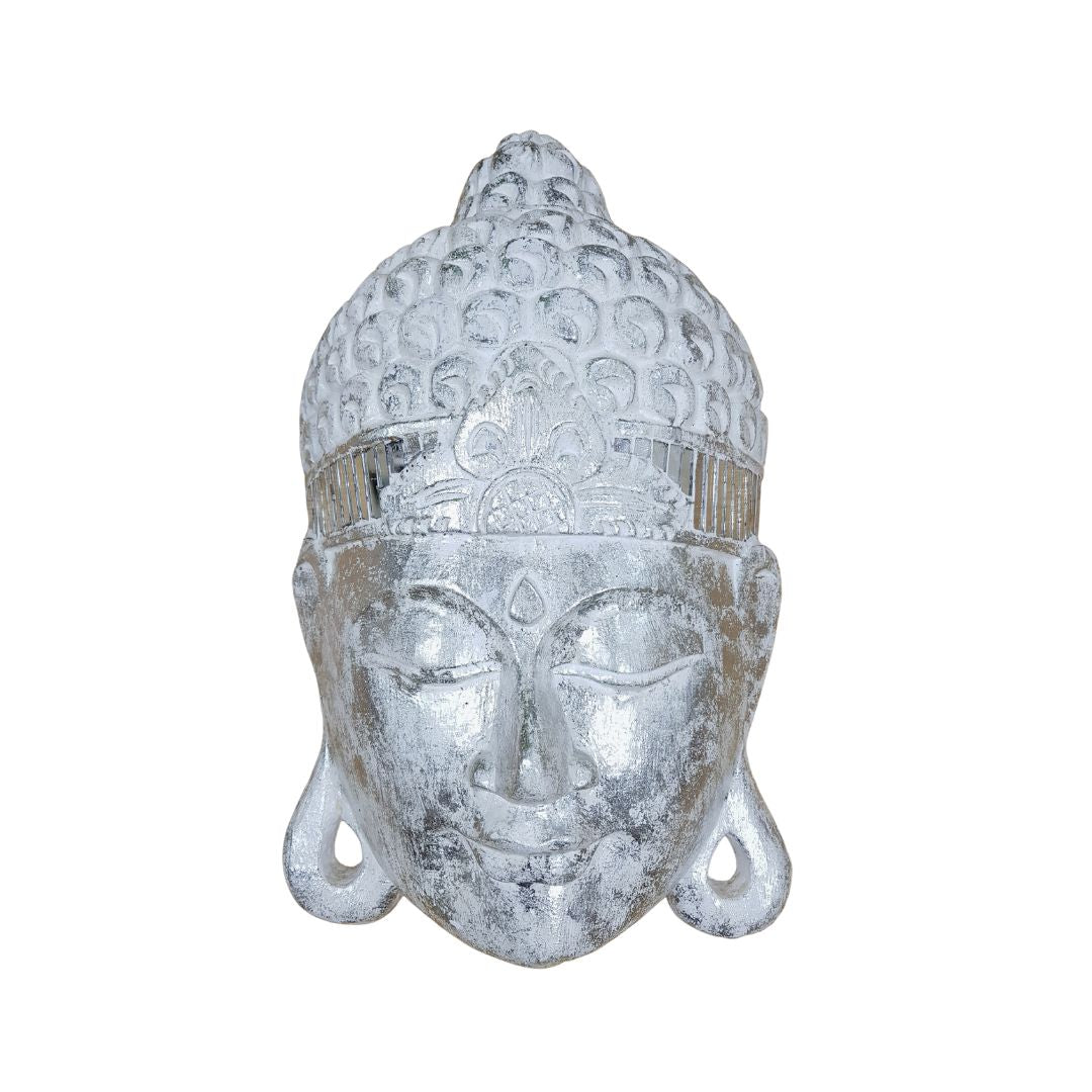 Máscara de Buda Plateada con Espejitos