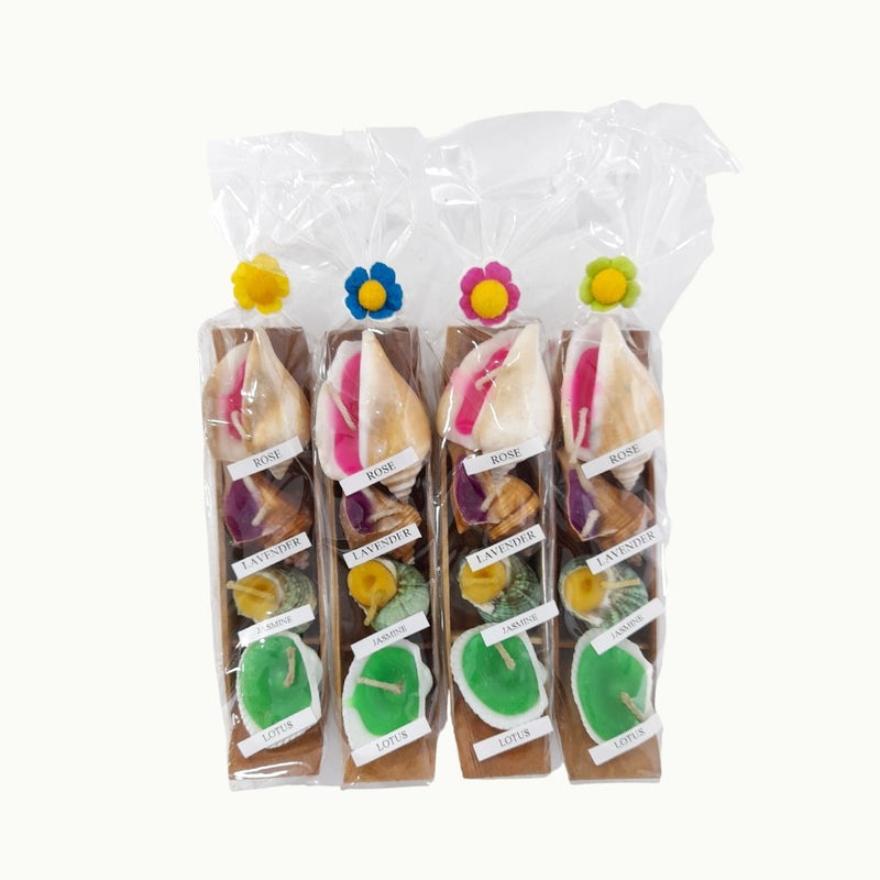 Pack 4 sets mini de velas aromáticas conchas