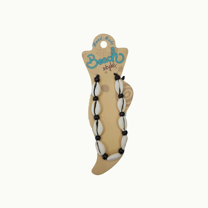 Tobillera de conchas cauri con madera