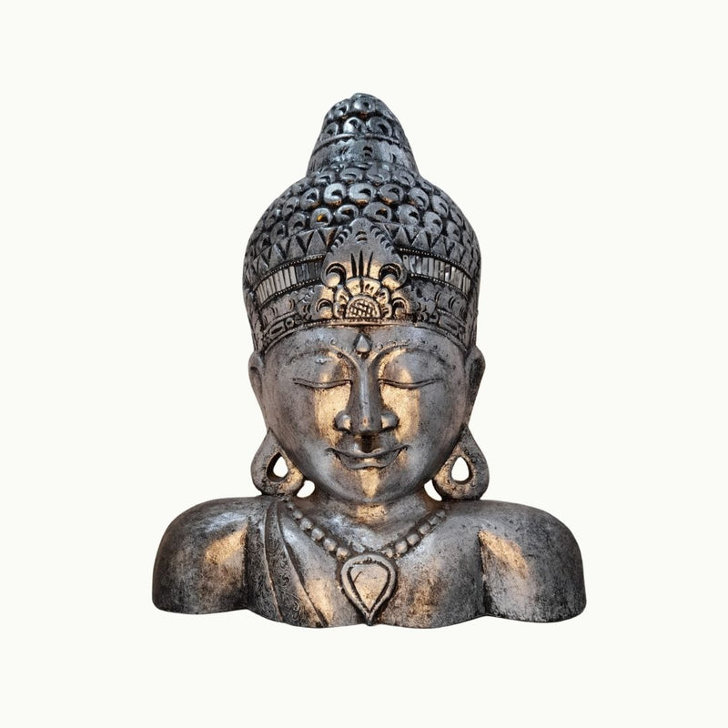 Busto de madera de Buda plateado
