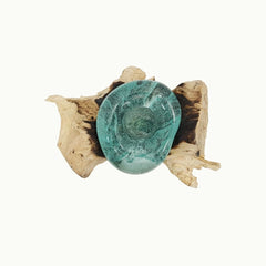 Cenicero de vidrio soplado y madera natural