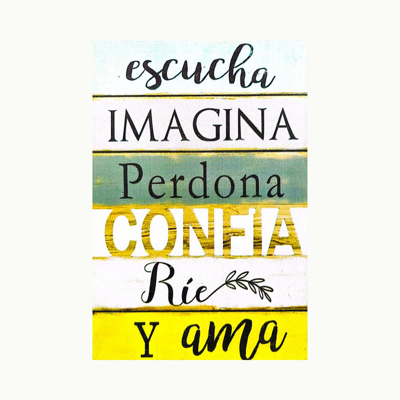 Tablero de Madera con Frase Inspiradora : Escucha , Imagina, Perdona