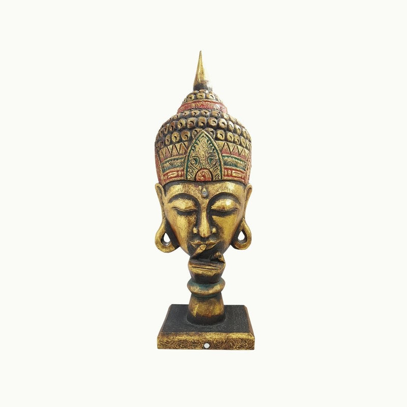 Busto de madera de Buda pensando dorado