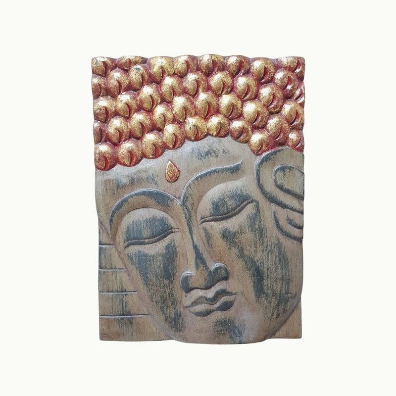 Cuadro  de Buda oro y rojo tallado en madera