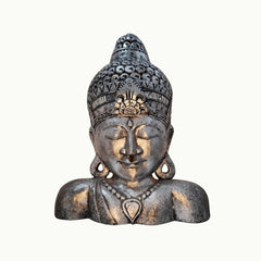 Busto de madera de Buda plateado